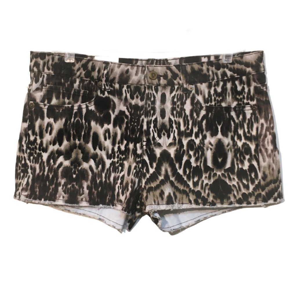 Andrew Charles Cut Off Denim Shorts Animal Print Frayed Hem Size 30 New